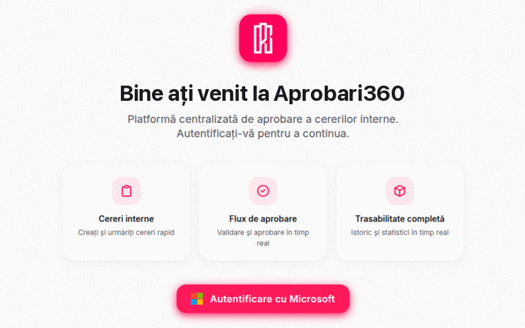Ecranul principal Aprobări360: cereri interne, flux de aprobare și trasabilitate