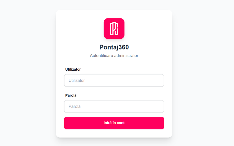 Ecranul de autentificare al aplicației Pontaj360