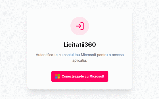 Ecranul de autentificare al aplicației Licitații360